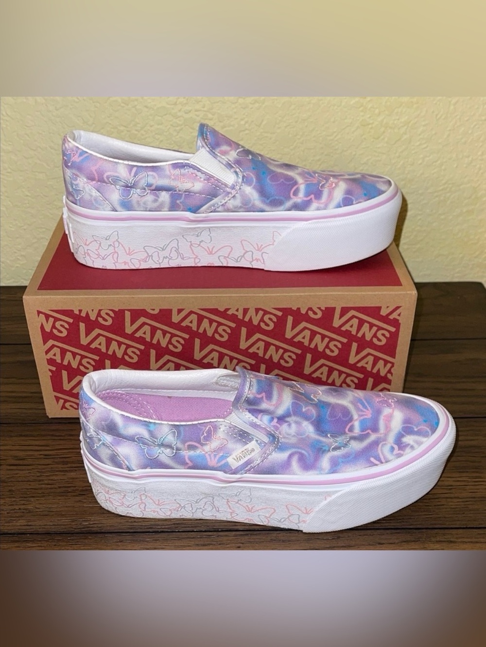 Vans Slip-On Platform Sneakers - Lavender Pink Butterfly Dreams Sz US 6 EUC